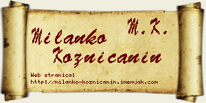 Milanko Kozničanin vizit kartica